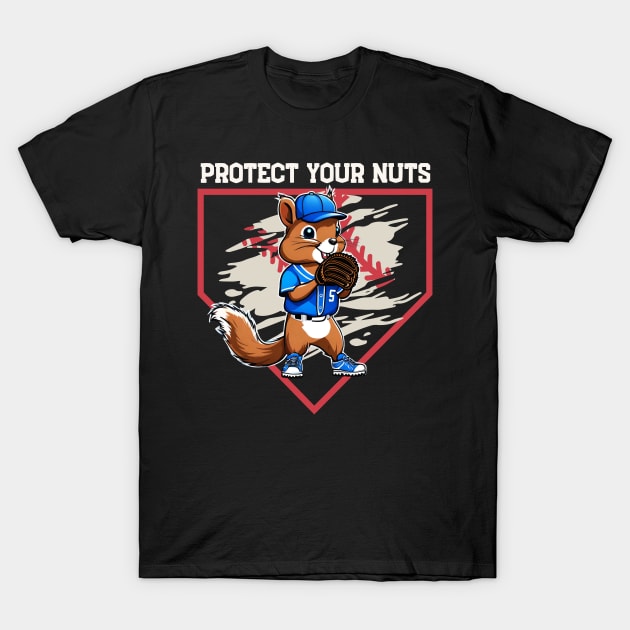 Squirrel Catcher - Protect Your Nuts, Funny Baseball Catcher T-Shirt by zofry's life